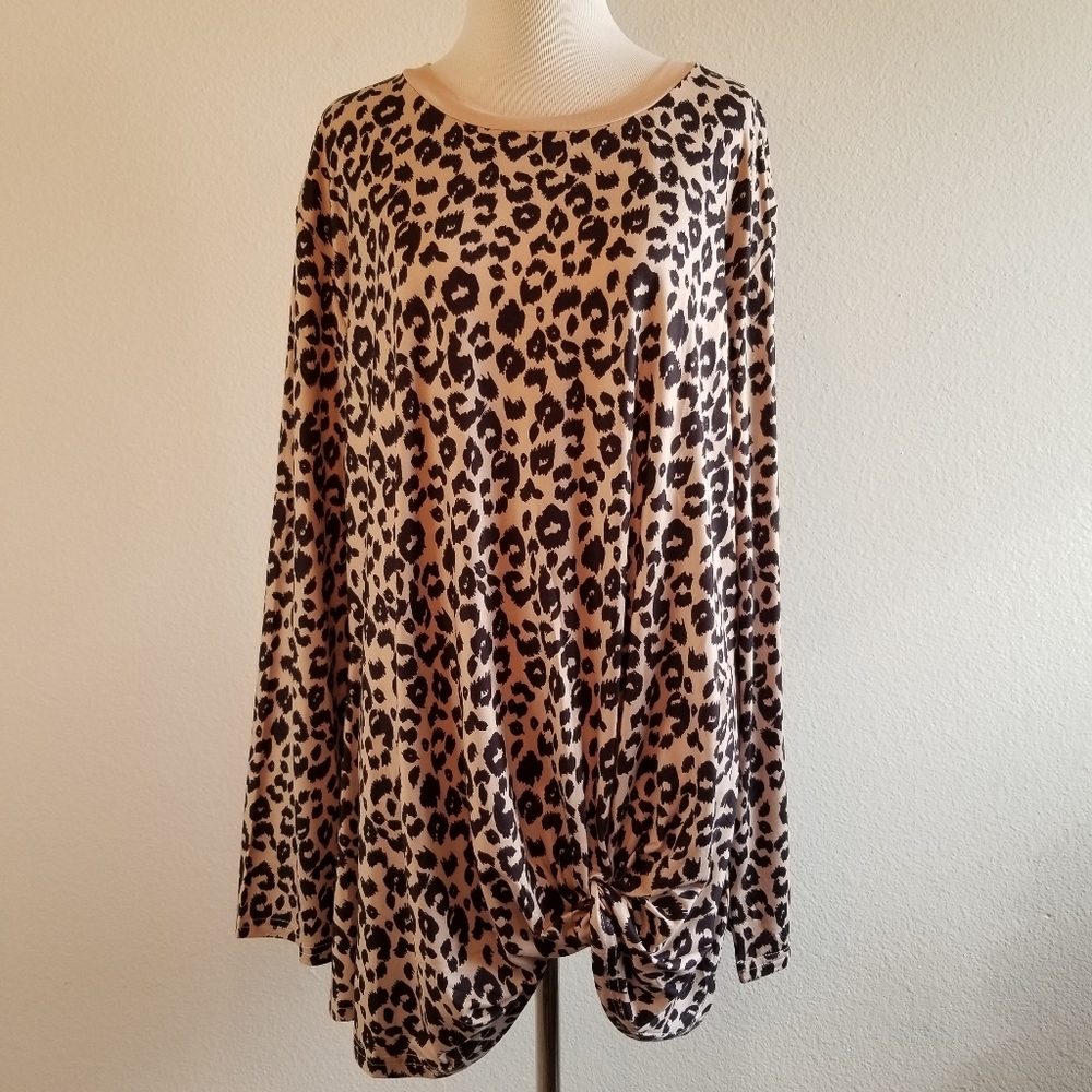 🌻 Miselon Leopard Long Sleeve Wrap Knot Shirt - Picture 3 of 7